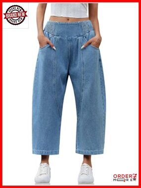Wide Leg Cropped Jeans Baggy Boyfriend Mid Denim Pants